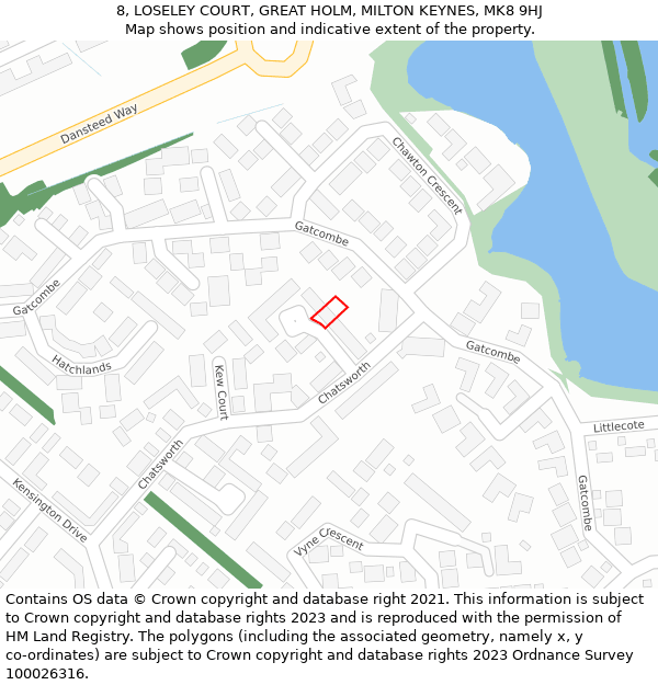 8, LOSELEY COURT, GREAT HOLM, MILTON KEYNES, MK8 9HJ: Location map and indicative extent of plot