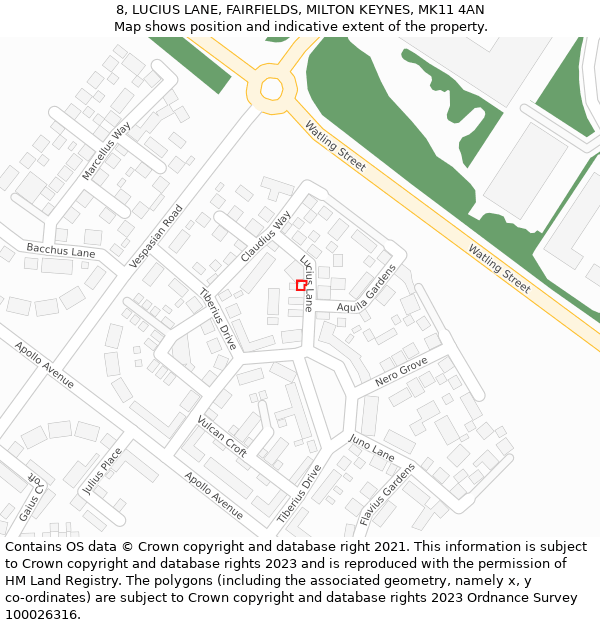 8, LUCIUS LANE, FAIRFIELDS, MILTON KEYNES, MK11 4AN: Location map and indicative extent of plot