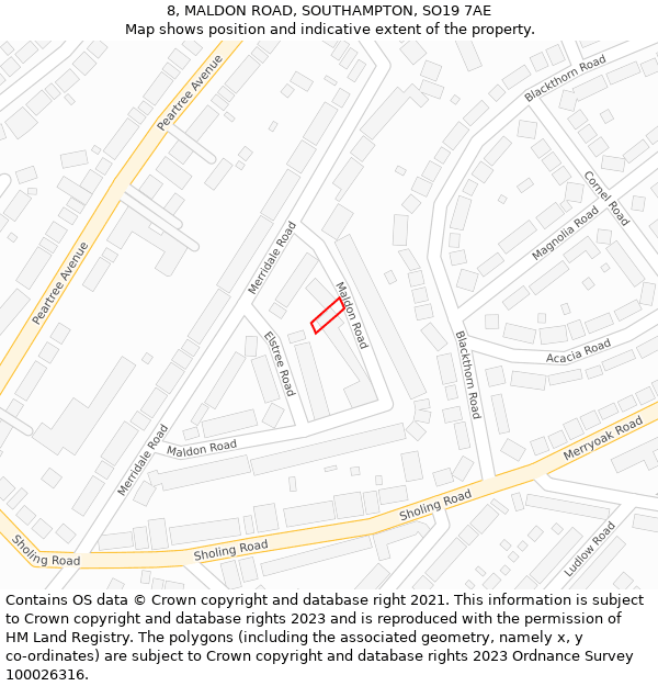 8, MALDON ROAD, SOUTHAMPTON, SO19 7AE: Location map and indicative extent of plot