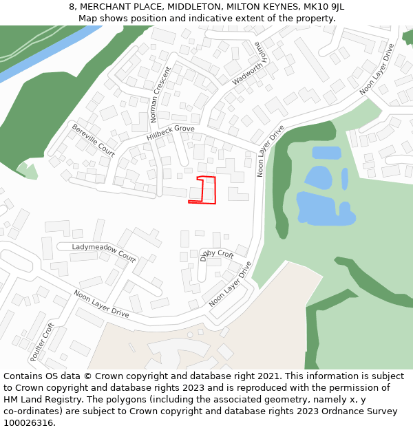8, MERCHANT PLACE, MIDDLETON, MILTON KEYNES, MK10 9JL: Location map and indicative extent of plot