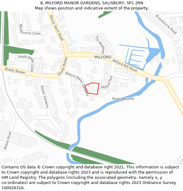 8, MILFORD MANOR GARDENS, SALISBURY, SP1 2RN: Location map and indicative extent of plot