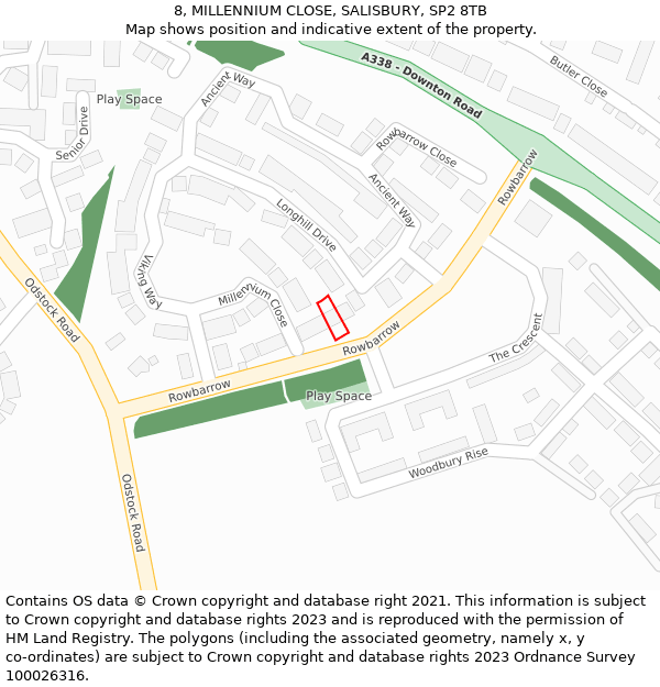 8, MILLENNIUM CLOSE, SALISBURY, SP2 8TB: Location map and indicative extent of plot