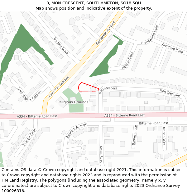 8, MON CRESCENT, SOUTHAMPTON, SO18 5QU: Location map and indicative extent of plot