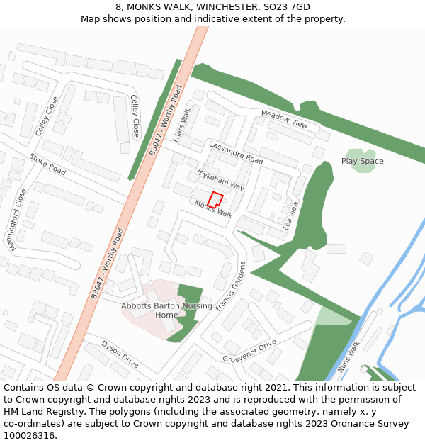 8, MONKS WALK, WINCHESTER, SO23 7GD: Location map and indicative extent of plot