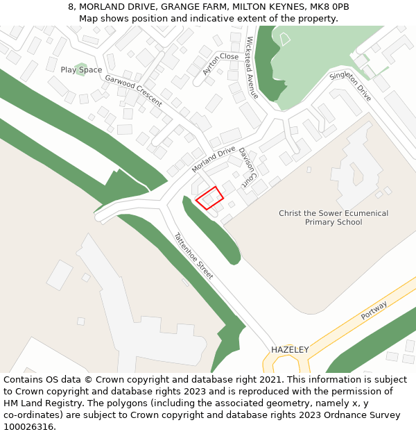 8, MORLAND DRIVE, GRANGE FARM, MILTON KEYNES, MK8 0PB: Location map and indicative extent of plot