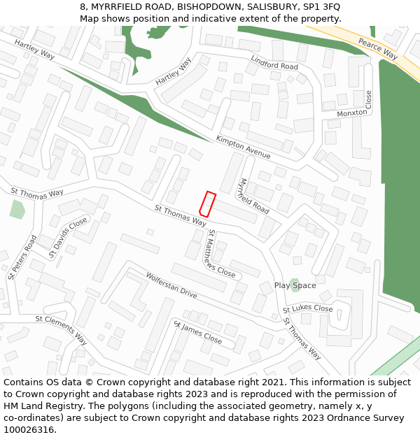 8, MYRRFIELD ROAD, BISHOPDOWN, SALISBURY, SP1 3FQ: Location map and indicative extent of plot