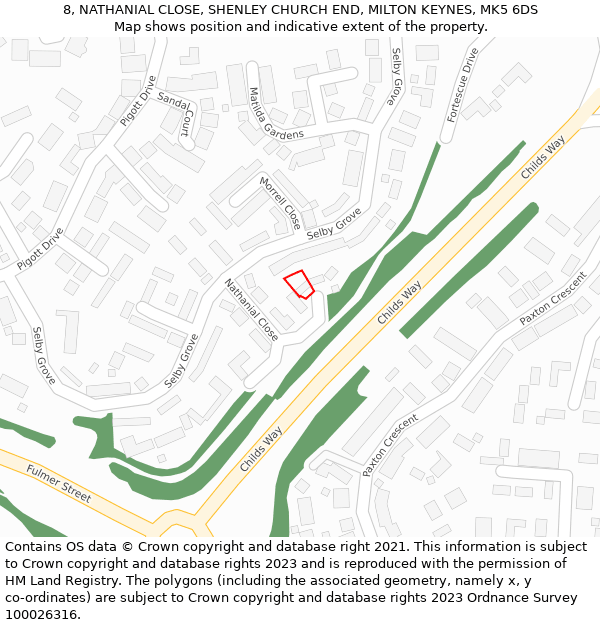 8, NATHANIAL CLOSE, SHENLEY CHURCH END, MILTON KEYNES, MK5 6DS: Location map and indicative extent of plot