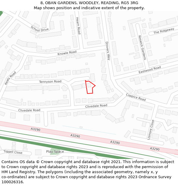 8, OBAN GARDENS, WOODLEY, READING, RG5 3RG: Location map and indicative extent of plot