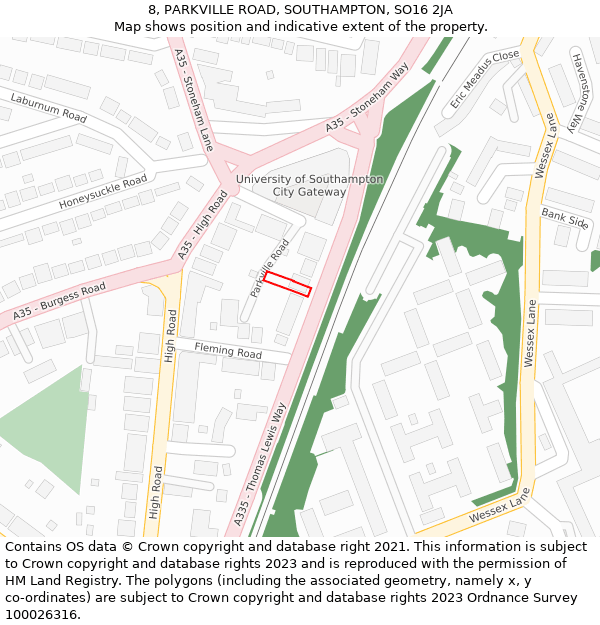 8, PARKVILLE ROAD, SOUTHAMPTON, SO16 2JA: Location map and indicative extent of plot