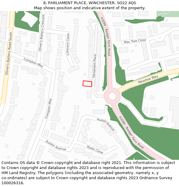 8, PARLIAMENT PLACE, WINCHESTER, SO22 4QS: Location map and indicative extent of plot