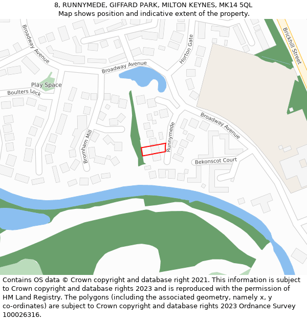 8, RUNNYMEDE, GIFFARD PARK, MILTON KEYNES, MK14 5QL: Location map and indicative extent of plot