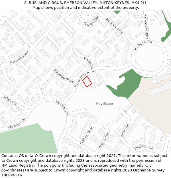 8, RUSLAND CIRCUS, EMERSON VALLEY, MILTON KEYNES, MK4 2LL: Location map and indicative extent of plot