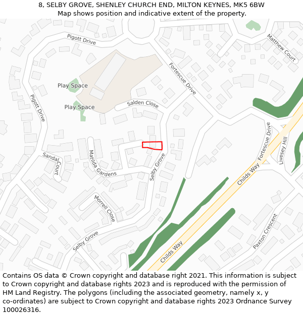 8, SELBY GROVE, SHENLEY CHURCH END, MILTON KEYNES, MK5 6BW: Location map and indicative extent of plot