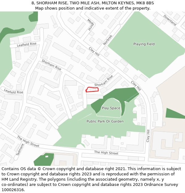 8, SHORHAM RISE, TWO MILE ASH, MILTON KEYNES, MK8 8BS: Location map and indicative extent of plot