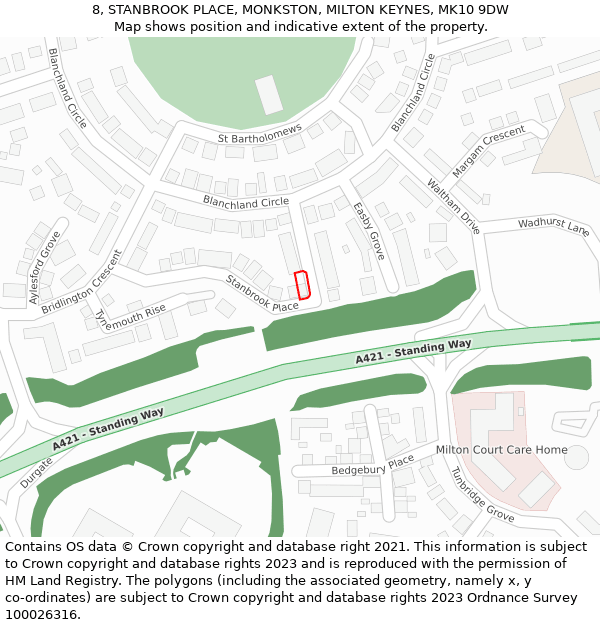 8, STANBROOK PLACE, MONKSTON, MILTON KEYNES, MK10 9DW: Location map and indicative extent of plot