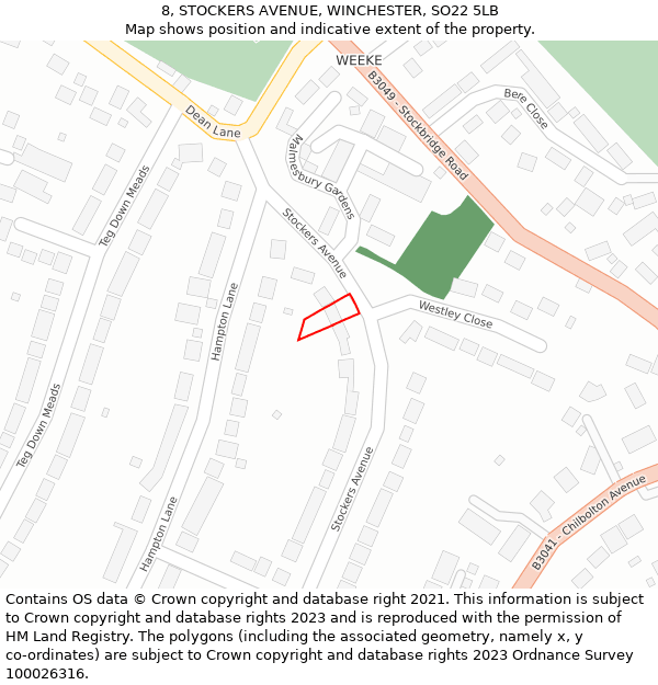 8, STOCKERS AVENUE, WINCHESTER, SO22 5LB: Location map and indicative extent of plot