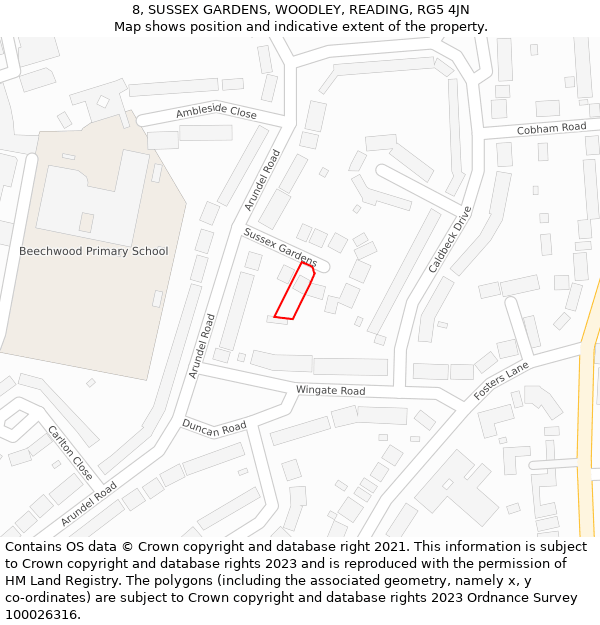 8, SUSSEX GARDENS, WOODLEY, READING, RG5 4JN: Location map and indicative extent of plot