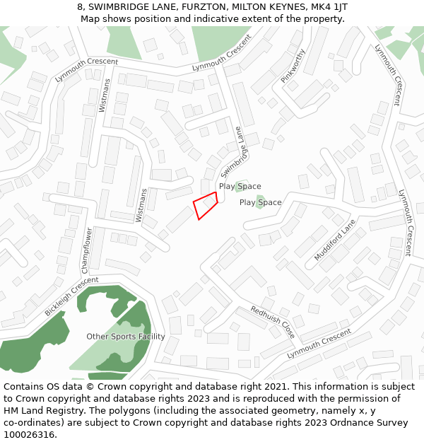 8, SWIMBRIDGE LANE, FURZTON, MILTON KEYNES, MK4 1JT: Location map and indicative extent of plot