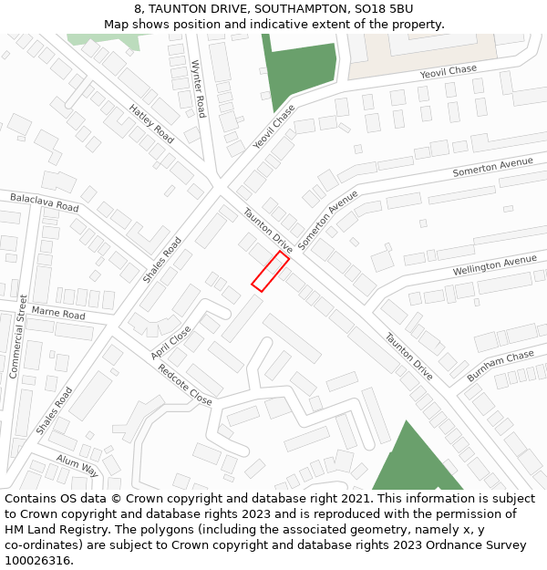 8, TAUNTON DRIVE, SOUTHAMPTON, SO18 5BU: Location map and indicative extent of plot