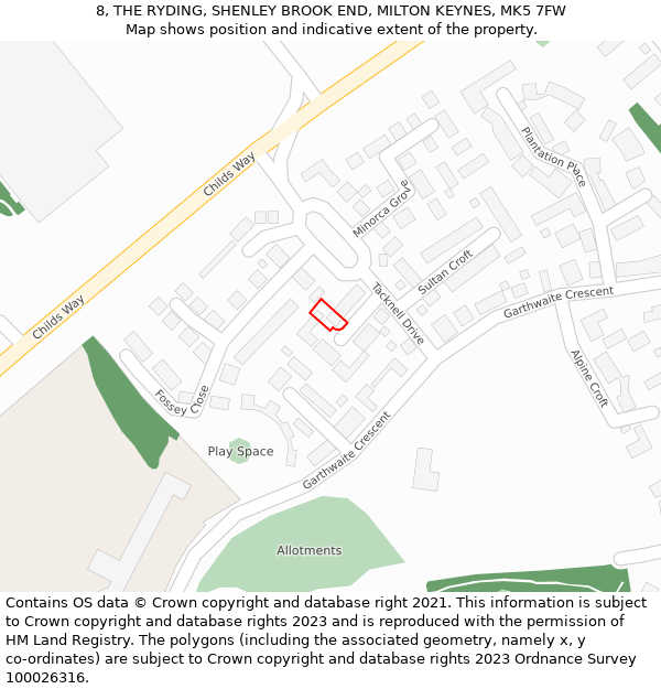 8, THE RYDING, SHENLEY BROOK END, MILTON KEYNES, MK5 7FW: Location map and indicative extent of plot
