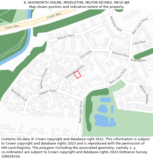 8, WADWORTH HOLME, MIDDLETON, MILTON KEYNES, MK10 9JR: Location map and indicative extent of plot