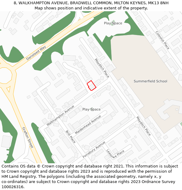 8, WALKHAMPTON AVENUE, BRADWELL COMMON, MILTON KEYNES, MK13 8NH: Location map and indicative extent of plot