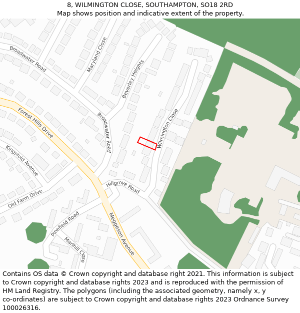 8, WILMINGTON CLOSE, SOUTHAMPTON, SO18 2RD: Location map and indicative extent of plot