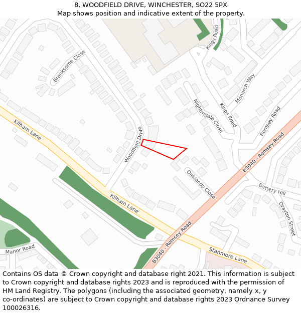 8, WOODFIELD DRIVE, WINCHESTER, SO22 5PX: Location map and indicative extent of plot