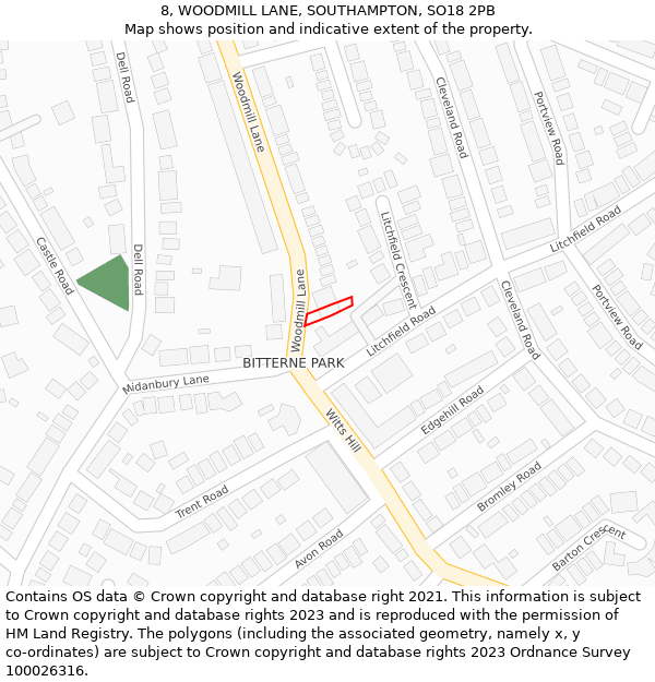 8, WOODMILL LANE, SOUTHAMPTON, SO18 2PB: Location map and indicative extent of plot