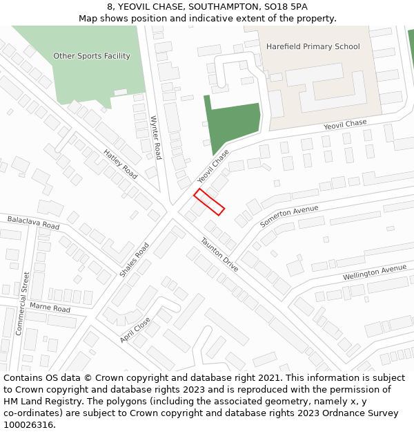 8, YEOVIL CHASE, SOUTHAMPTON, SO18 5PA: Location map and indicative extent of plot