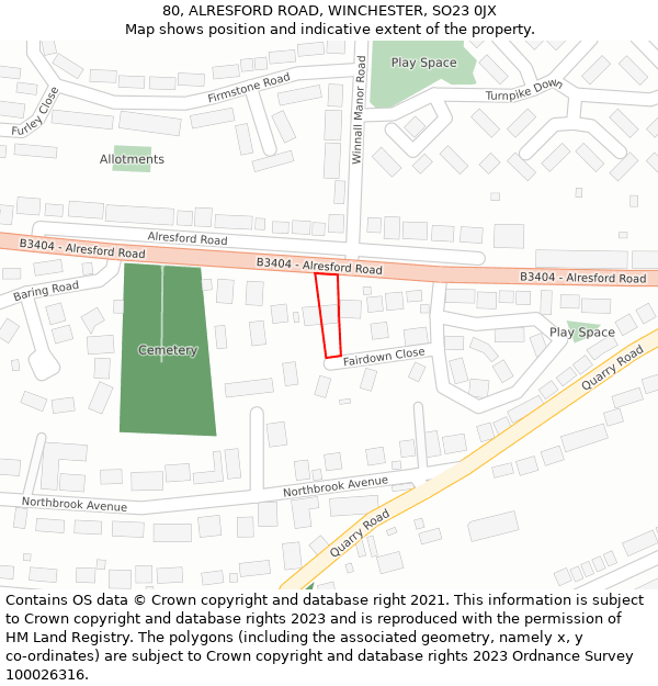 80, ALRESFORD ROAD, WINCHESTER, SO23 0JX: Location map and indicative extent of plot