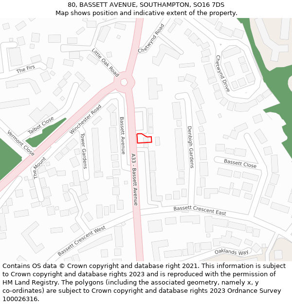 80, BASSETT AVENUE, SOUTHAMPTON, SO16 7DS: Location map and indicative extent of plot
