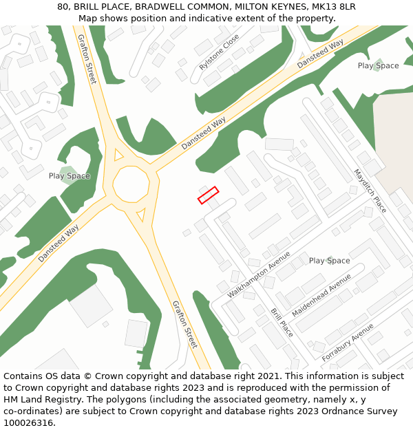 80, BRILL PLACE, BRADWELL COMMON, MILTON KEYNES, MK13 8LR: Location map and indicative extent of plot