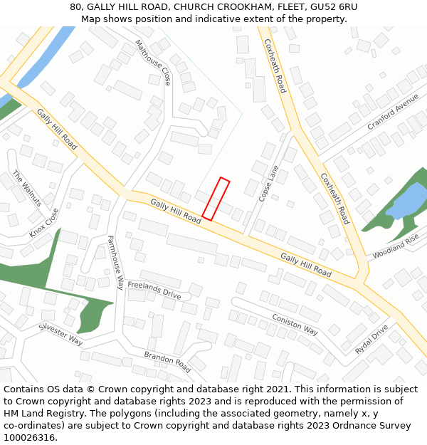 80, GALLY HILL ROAD, CHURCH CROOKHAM, FLEET, GU52 6RU: Location map and indicative extent of plot