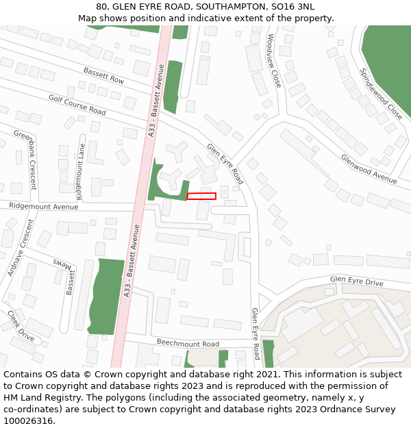 80, GLEN EYRE ROAD, SOUTHAMPTON, SO16 3NL: Location map and indicative extent of plot