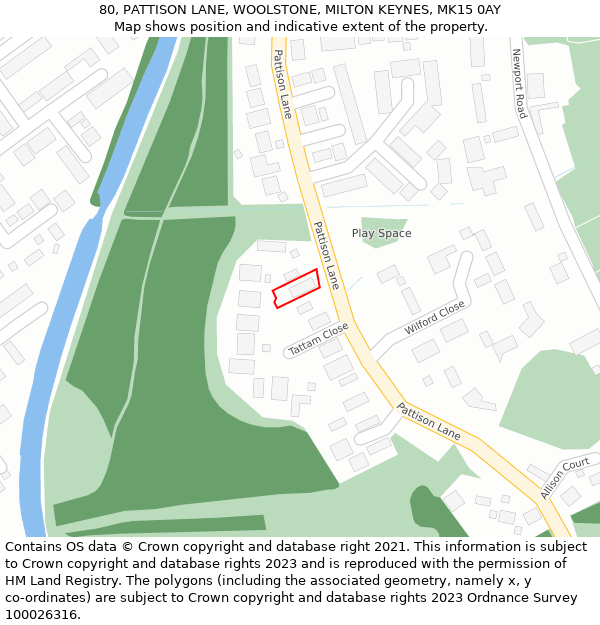 80, PATTISON LANE, WOOLSTONE, MILTON KEYNES, MK15 0AY: Location map and indicative extent of plot