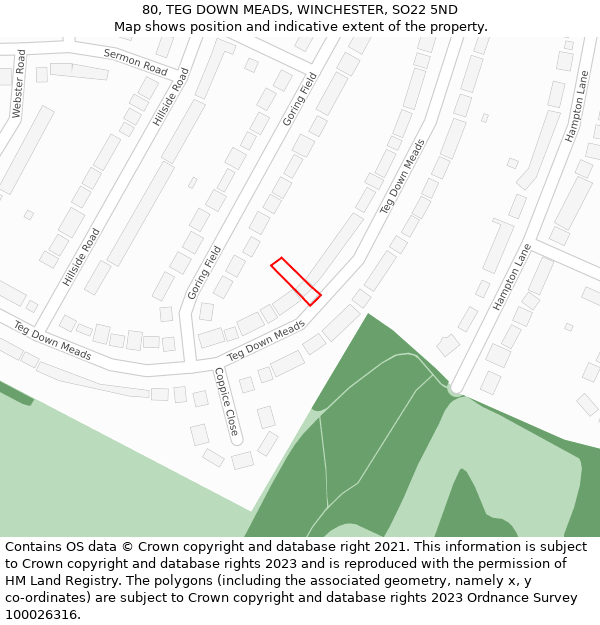 80, TEG DOWN MEADS, WINCHESTER, SO22 5ND: Location map and indicative extent of plot