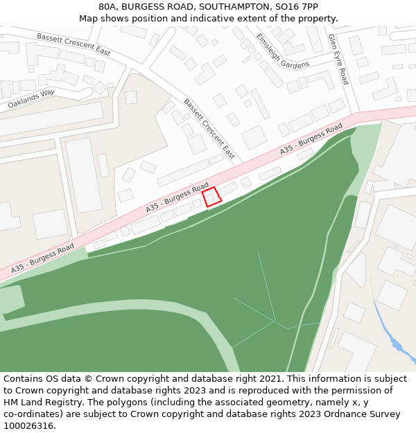 80A, BURGESS ROAD, SOUTHAMPTON, SO16 7PP: Location map and indicative extent of plot