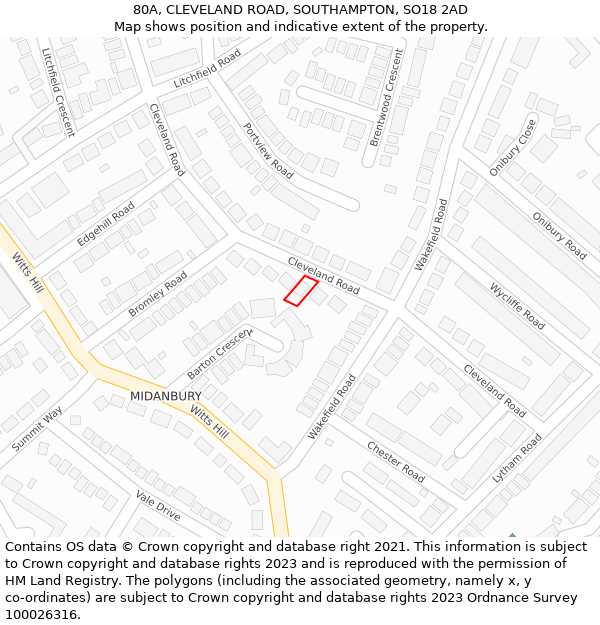 80A, CLEVELAND ROAD, SOUTHAMPTON, SO18 2AD: Location map and indicative extent of plot