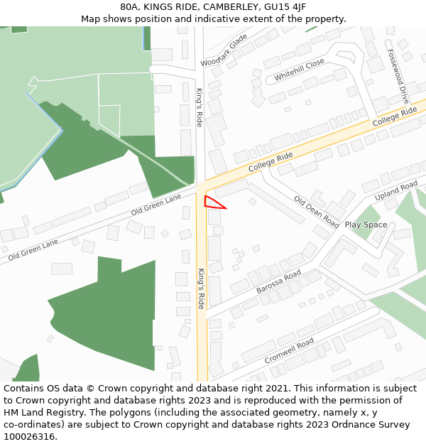 80A, KINGS RIDE, CAMBERLEY, GU15 4JF: Location map and indicative extent of plot