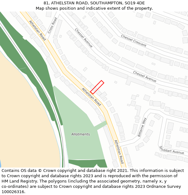 81, ATHELSTAN ROAD, SOUTHAMPTON, SO19 4DE: Location map and indicative extent of plot