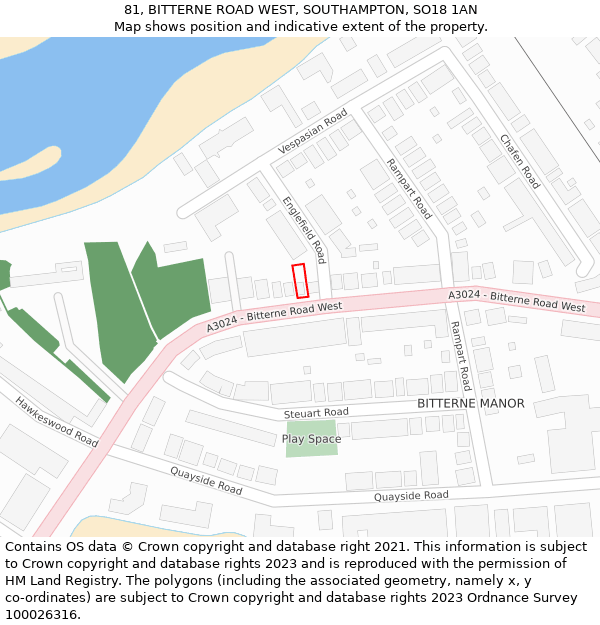 81, BITTERNE ROAD WEST, SOUTHAMPTON, SO18 1AN: Location map and indicative extent of plot