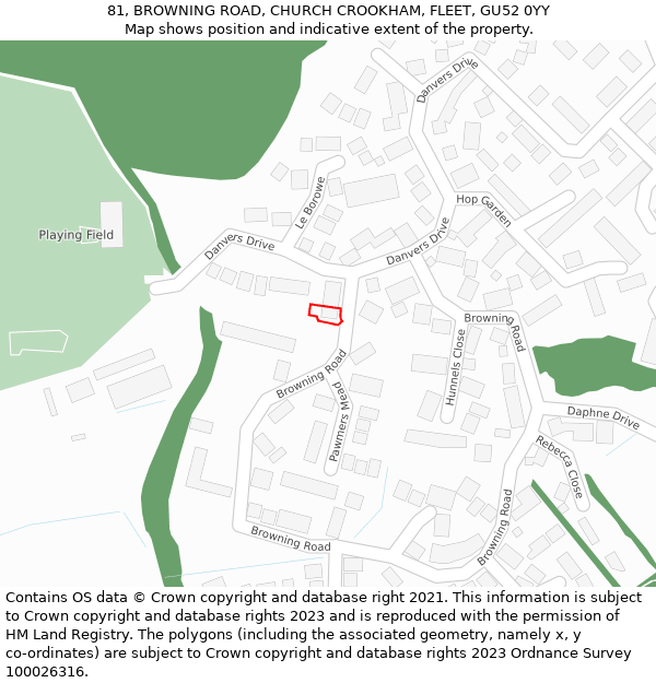 81, BROWNING ROAD, CHURCH CROOKHAM, FLEET, GU52 0YY: Location map and indicative extent of plot