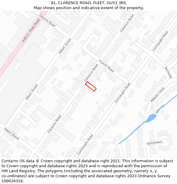 81, CLARENCE ROAD, FLEET, GU51 3RS: Location map and indicative extent of plot