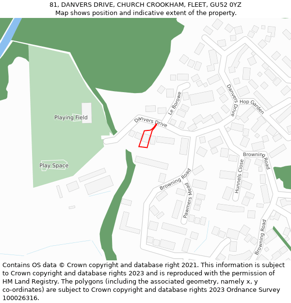 81, DANVERS DRIVE, CHURCH CROOKHAM, FLEET, GU52 0YZ: Location map and indicative extent of plot