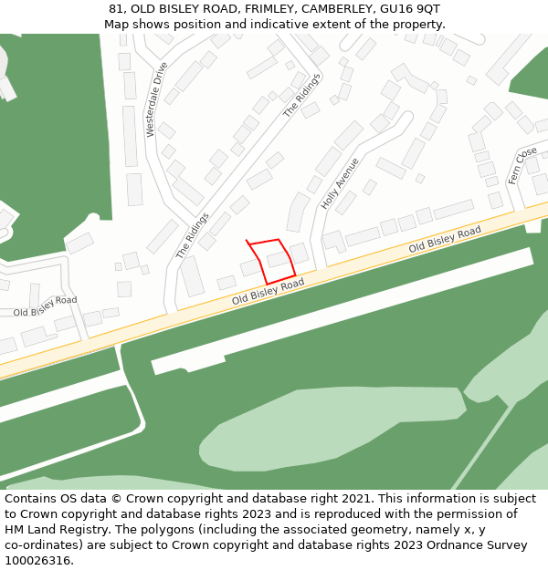 81, OLD BISLEY ROAD, FRIMLEY, CAMBERLEY, GU16 9QT: Location map and indicative extent of plot