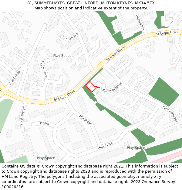 81, SUMMERHAYES, GREAT LINFORD, MILTON KEYNES, MK14 5EX: Location map and indicative extent of plot