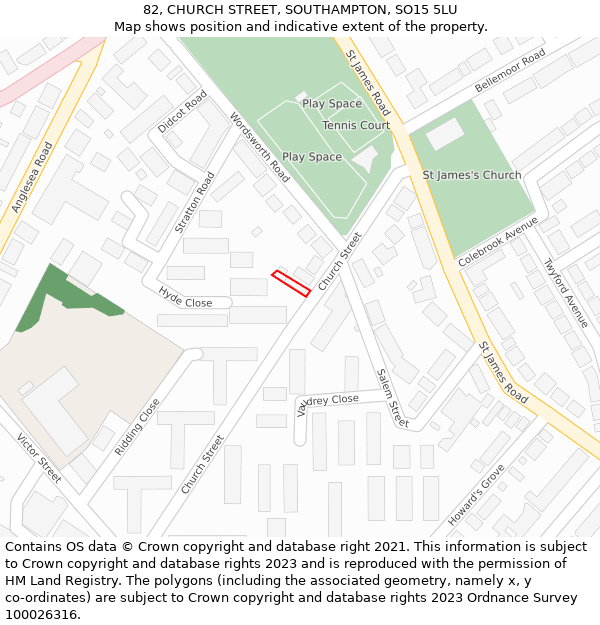 82, CHURCH STREET, SOUTHAMPTON, SO15 5LU: Location map and indicative extent of plot