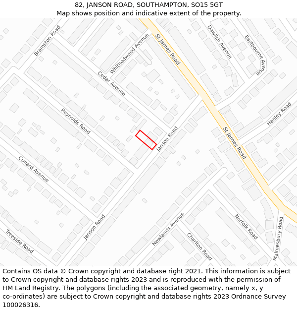 82, JANSON ROAD, SOUTHAMPTON, SO15 5GT: Location map and indicative extent of plot