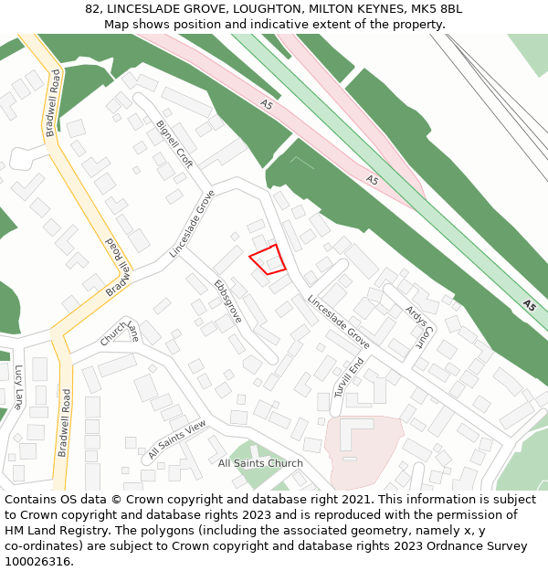 82, LINCESLADE GROVE, LOUGHTON, MILTON KEYNES, MK5 8BL: Location map and indicative extent of plot